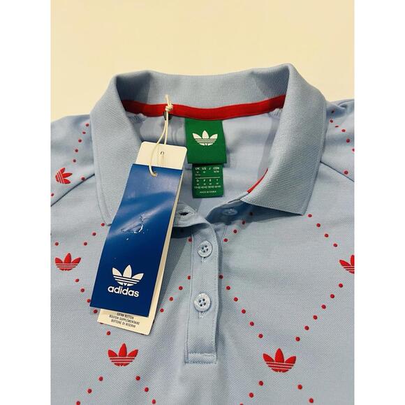 $90 NWT Women's Small adidas Originals Printed Trefoil Golf Polo Blue - Picture 2 of 6